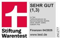 Stiftung Warentest Siegel – Sehr Gut (1,3) für Barmenia Beamtentarife, Finanztest 04/2025